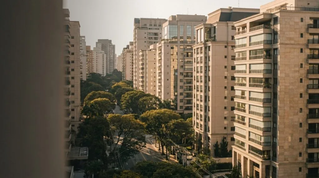 Avenida arborizada com torres residenciais em São Paulo — direito imobiliário